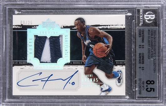 2003-04 UD "Exquisite Collection" Noble Nameplates #GA Gilbert Arenas Signed Game Used Patch Card (#09/25) - BGS NM-MT+ 8.5/BGS 10 